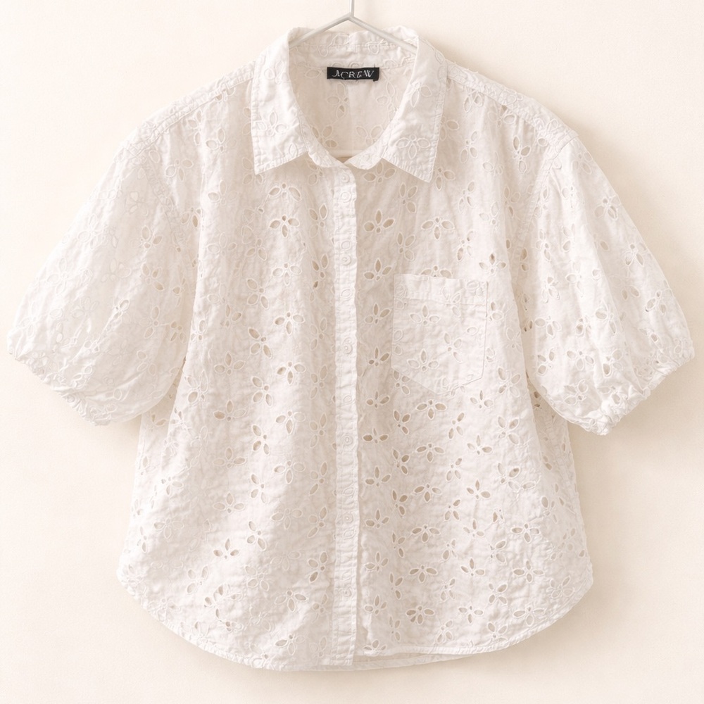 J. Crew White Eyelet Short-Sleeve Blouse